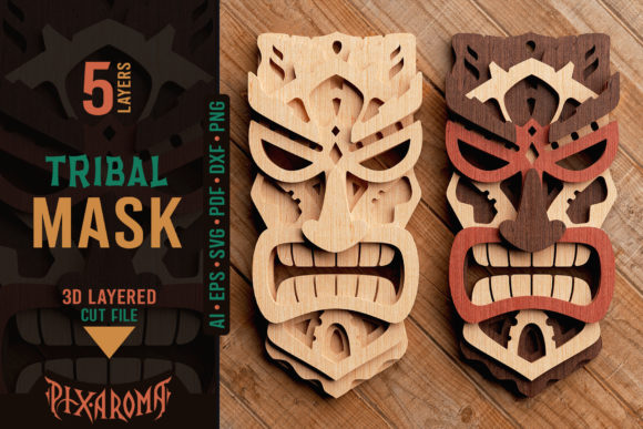 3D Layered Tribal Mask SVG Cut File