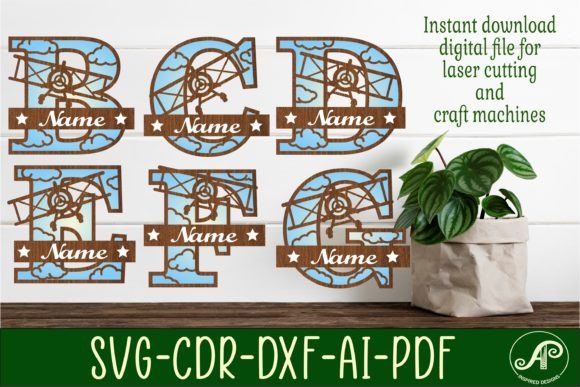 Airplane Monogram Letter Bundle SVG for Laser Cutting