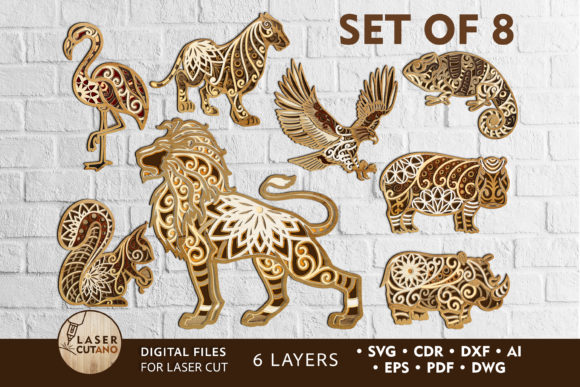 Animals Bundle, Set of 8: Creative Laser Cut Files for Your Projects
