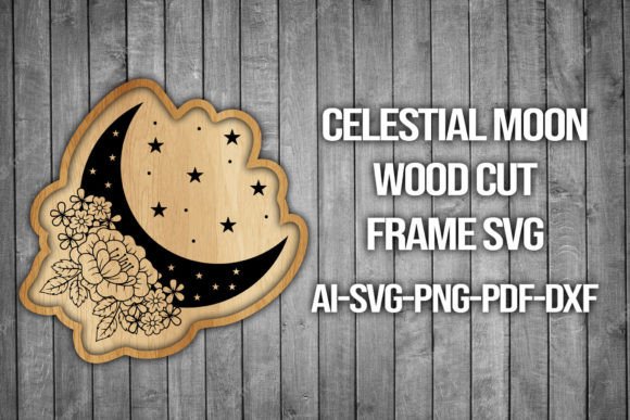 Celestial Moon Wood Cut Frame SVG