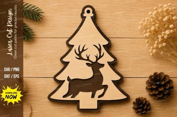 Christmas Tree Deer Laser Cut SVG Design