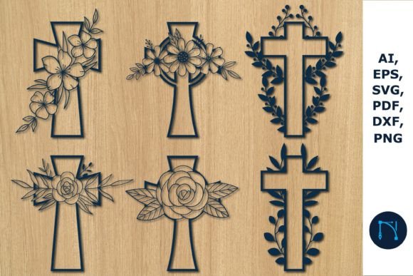 Cross with Flowers LASER Cut SVG Bundle