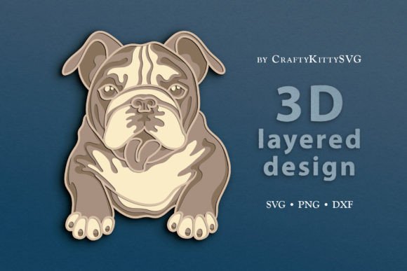 English Bulldog 3D Layer SVG Cut File for Crafting