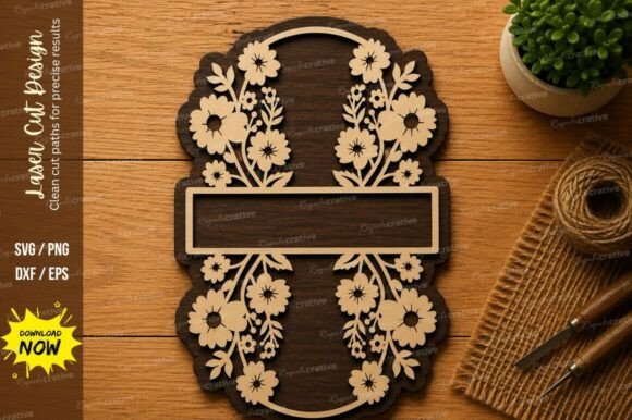 Floral Name Plate SVG: Elegant Laser Cutting Designs