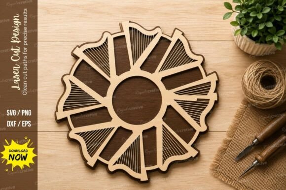Geometric Sunburst Frame Laser Cut SVG: Precision Design Files