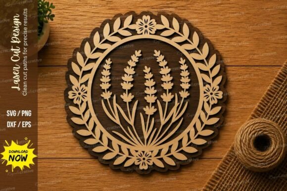 Lavender Floral Wreath SVG: Elegant Laser Cut Design