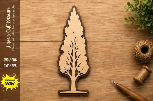 Minimalist Cypress Tree Laser Cut SVG for Elegant Design