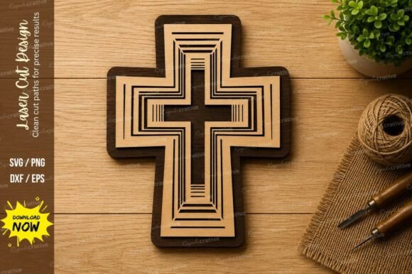 Modern Layered Cross Laser Cut SVG for Precision Projects