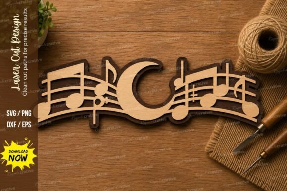 Musical Notes Moon Laser Cut SVG Design: A Symphony in Vector Art