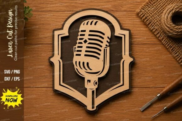 Retro Microphone Shield SVG: Vintage Design for Laser Cutting