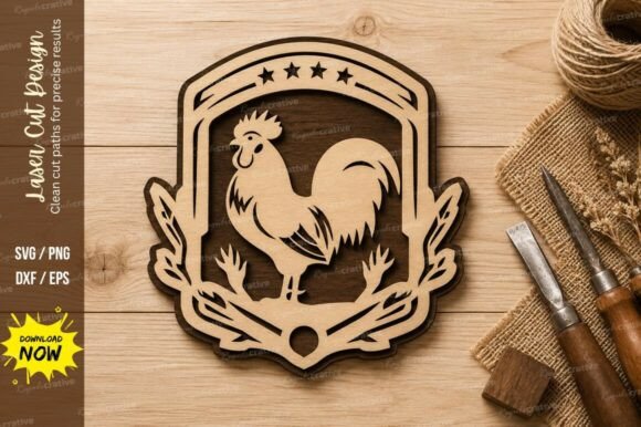 Rooster Badge Farm Laser Cut SVG Design