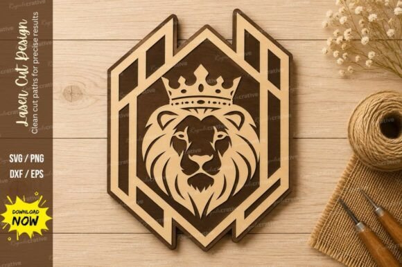 Royal Lion Head Shield Laser Cut SVG