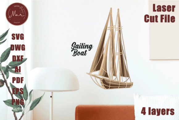 Sailing Boat 3D Multilayer SVG: A Detailed Laser Cut Design